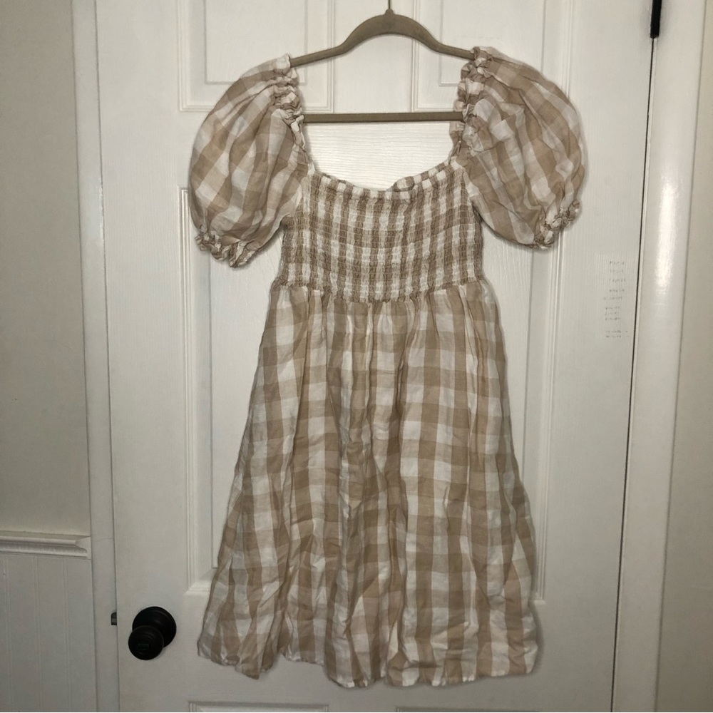 House of Harlow Gingham Puff Sleeve Linen Dress